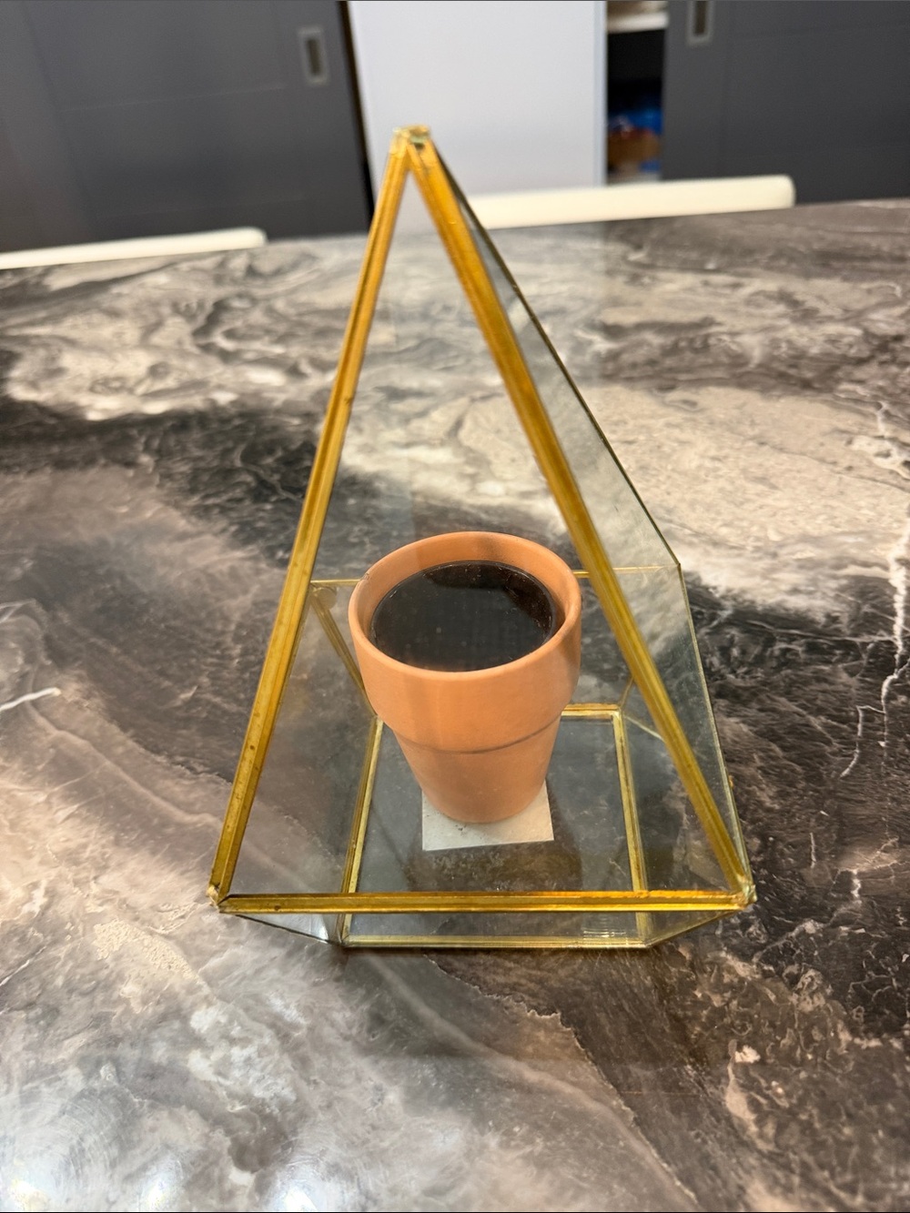 Gold Glass Pyramid Terrarium with Gold Home Accentsl - Picture 13 of 16